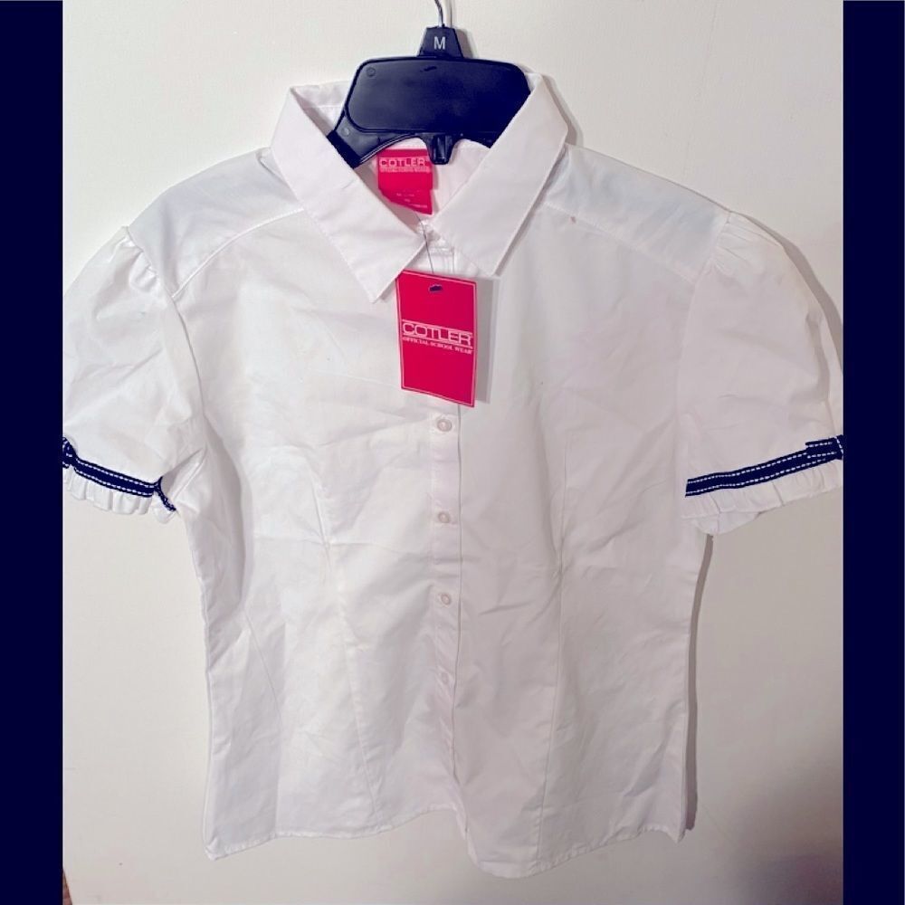 🛍 COTLER white details & Fit Short Sleeves Collar Blouse for Girls
